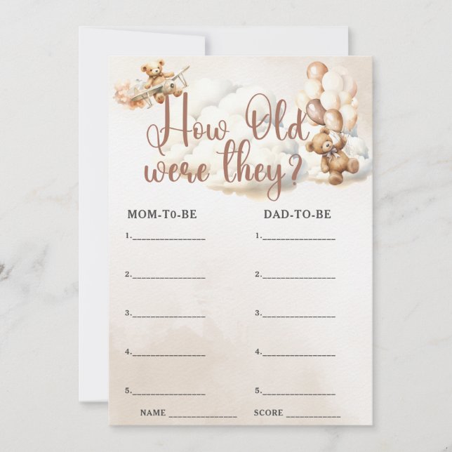 Invitación CUÁNTO ANTIGUOS ERAN EL Juego Baby Shower Bear (Anverso)