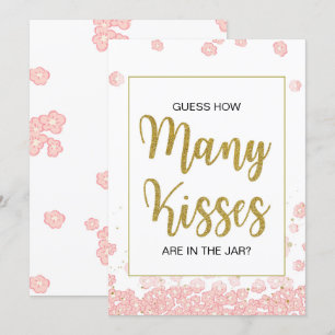 Invitación Cuántos besos Rótulo Ducha de novias rosa y dora