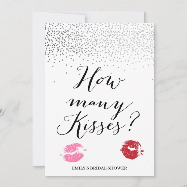 Invitación ¿Cuántos Kiss Silver Bridal Shower Game 5x7? (Anverso)