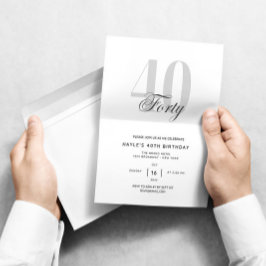 Invitación Cuarenta - 40 Fiesta de cumpleaños Moda blanca y n