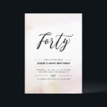 Invitación Cuarenta | Acuarela mínima de 40 años Fiesta<br><div class="desc">Celebra tu día especial con esta simple invitación mínima a la fiesta de cumpleaños número 40. Este diseño cuenta con un elegante guión grabado con letras "Cuarenta" con un suave fondo de textura neutra de brocha de color agua. En mi tienda BaraBomDesign hay más invitaciones para adultos de cumpleaños y...</div>