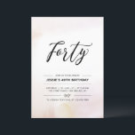 Invitación Cuarenta | Acuarela mínima de 40 años Fiesta<br><div class="desc">Celebra tu día especial con esta simple invitación mínima a la fiesta de cumpleaños número 40. Este diseño cuenta con un elegante guión grabado con letras "Cuarenta" con un suave fondo de textura neutra de brocha de color agua. En mi tienda BaraBomDesign hay más invitaciones para adultos de cumpleaños y...</div>