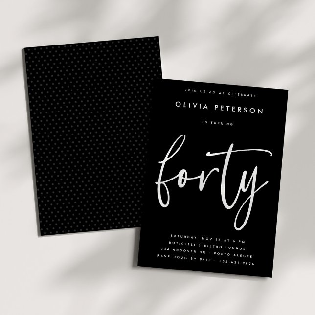 Invitación Cuarenta | Blanco moderno en negro 40 Fiesta de cu (Subido por el creador)
