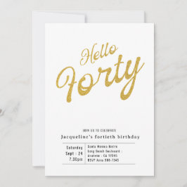 Invitación Cuarenta Blanco Y Oro Moderno 40 Cumpleaños
