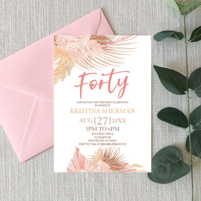 Invitación Cuarenta Boho Pink Floral 40 Fiesta de cumpleaños (Subido por el creador)