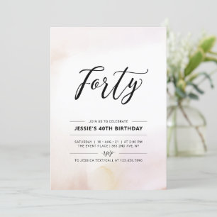 Invitación Cuarenta   Cumpleaños 40 Mínimo Fiesta Acuarela