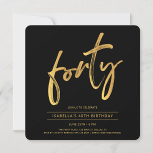 Invitación Cuarenta Cumpleaños 40 Moderno Minimalista Negro O