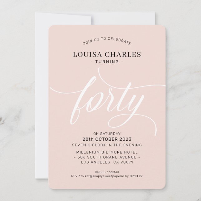 Invitación CUARENTA elegante moda de cumpleaños moderno rosa  (Anverso)