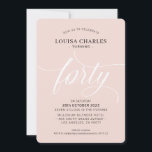 Invitación CUARENTA elegante moda de cumpleaños moderno rosa<br><div class="desc">por kat massard / WWW.SIMPLYSWEETPAPERIE.COM Me encanta el diseño,  pero me gustaría ver algunos cambios - otro esquema de color,  producto,  agregar una foto o adaptado para una ocasión diferente - no hay preocupaciones simplemente contácteme,  kat@simplysweetPAPERIE.com ¡estoy encantado de ayudar!</div>