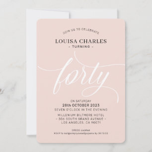 Invitación CUARENTA elegante moda de cumpleaños moderno rosa 