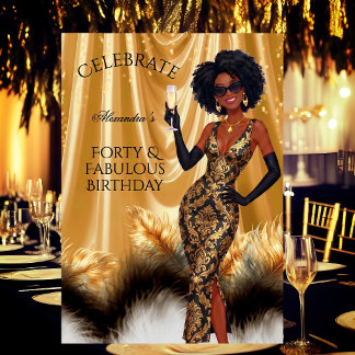 Invitación Cuarenta Fabuloso Elegante Cumpleaños Dorado Negro