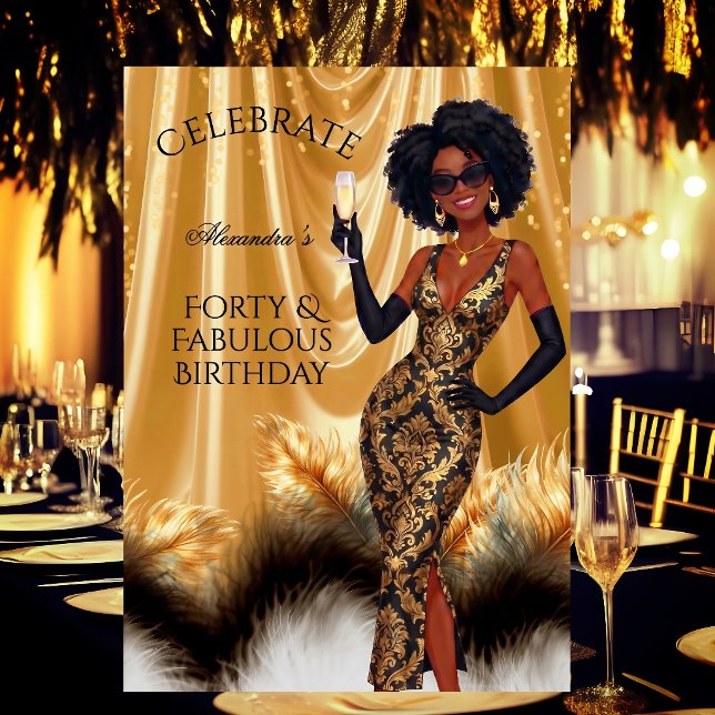 Invitación Cuarenta Fabuloso Elegante Cumpleaños Dorado Negro (Subido por el creador)