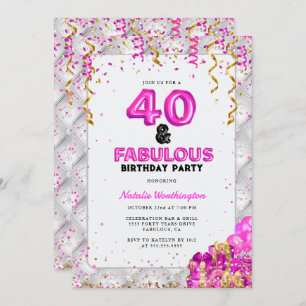 Invitación Cuarenta fabulosos Gold Pink 40 cumpleaños