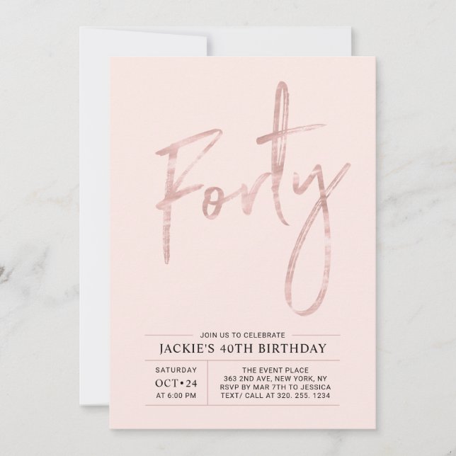 Invitación Cuarenta | Fiesta de cumpleaños 40 Moderno Rosa Do (Anverso)