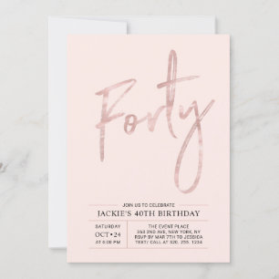 Invitación Cuarenta   Fiesta de cumpleaños 40 Moderno Rosa Do