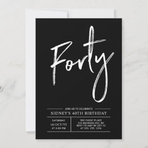 Invitación Cuarenta Fiesta de cumpleaños moderna en blanco