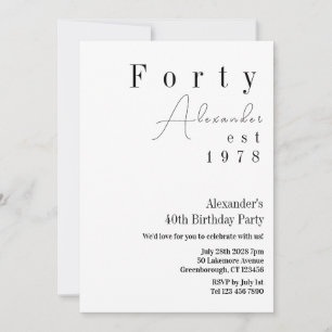 Invitación Cuarenta Fiestas Mínimos 40 de Cumpleaños