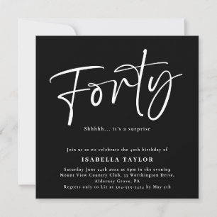 Invitación Cuarenta Modas Blanco Negro mínimo 40 cumpleaños