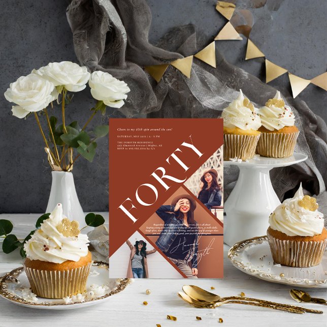 Invitación Cuarenta moderna y elegante | 40.º cumpleaños 3 Fo (Subido por el creador)