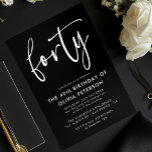 Invitación Cuarenta | Moderno 40.º blanco en la fiesta de cum<br><div class="desc">Esta moderna invitación a la fiesta de cumpleaños 40, blanca y negra, presenta una elegante tipografía moderna. La palabra "cuarenta" aparece en caligrafía de estilo de escritura. Perfecto para marcar el tono elegante de una maravillosa fiesta de 40 años. El esquema de color de la invitación es fácil de personalizar,...</div>