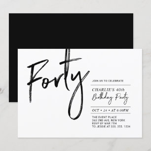 Invitación Cuarenta   Moderno blanco y negro 40 Fiesta de cum