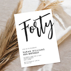 Invitación Cuarenta modernos blancos y negros 40 cumpleaños