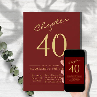 Invitación Cuarenta Red Gold Fiesta de cumpleaños 40