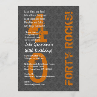 Invitación ¡Cuarenta rocas! 40.o El gris del cumpleaños