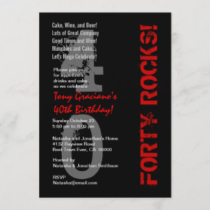 Invitación ¡Cuarenta rocas! Lino rojo blanco negro del
