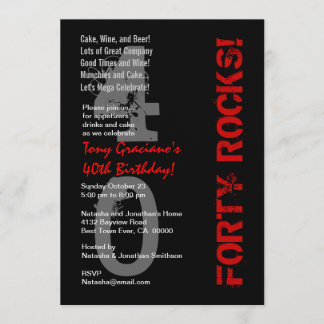 Invitación ¡Cuarenta rocas! Lino rojo blanco negro del
