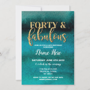 Invitación Cuarenta y fabulosa fiesta de cumpleaños Verde azu