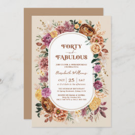 Invitación Cuarenta y fabuloso Boho Fall Floral 40 cumpleaños