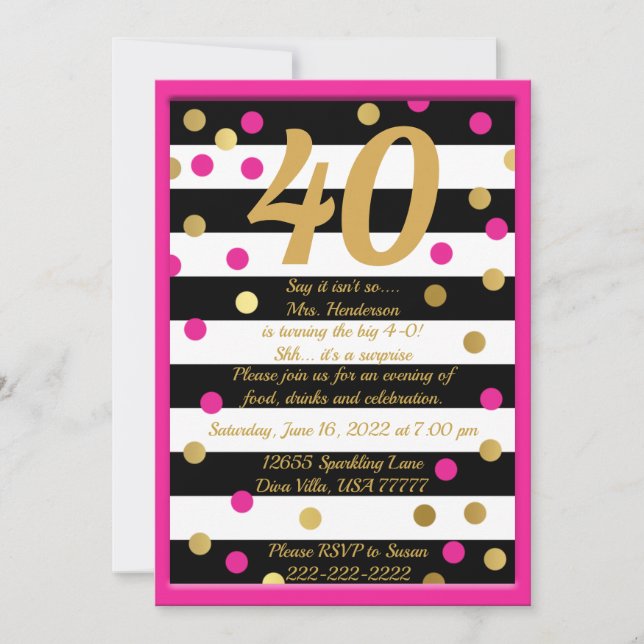 Invitación Cuarenta y fabuloso Día blanco de oro rosado (Anverso)