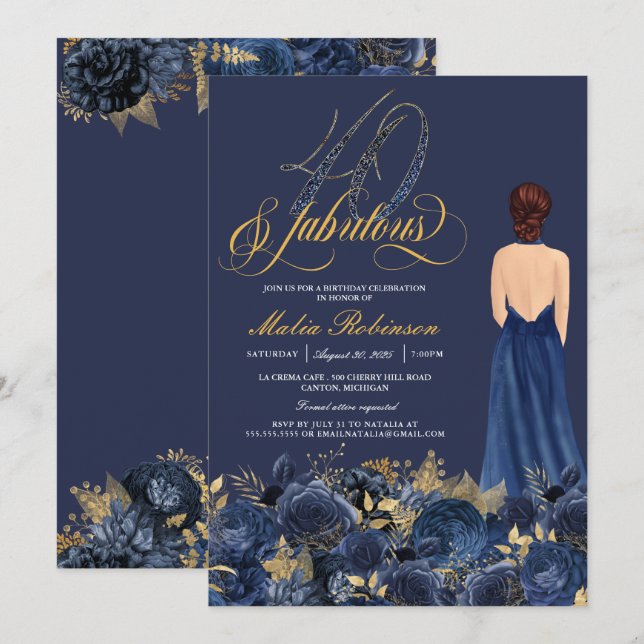 Invitación Cuarenta y fabuloso día de nacimiento formal para  (Anverso / Reverso)