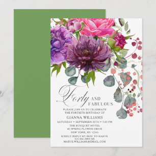 Invitación Cuarenta y fabuloso elegante Floral 40 cumpleaños