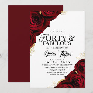 Invitación Cuarenta y Fabuloso Floral Rosa Elegante Cumpleaño