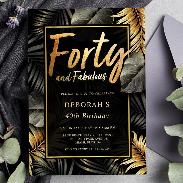 Invitación Cuarenta y fabuloso negro y oro 40 cumpleaños (Subido por el creador)