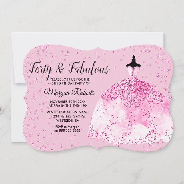 Invitación Cuarenta y fabuloso Purpurina rosa Fiesta de cumpl (Anverso)