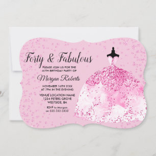Invitación Cuarenta y fabuloso Purpurina rosa Fiesta de cumpl