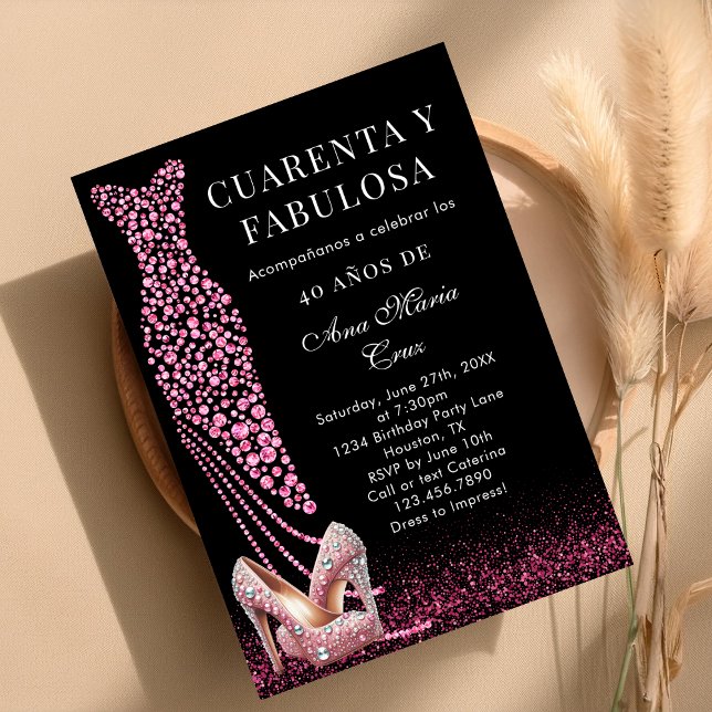 Invitación Cuarenta y Fabuloso Rosa Glam Cumpleaños Español 4 (Subido por el creador)