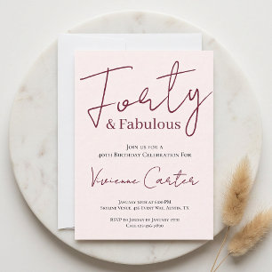 Invitación Cuarenta y Fabuloso Rosa Rubor Cumpleaños 40