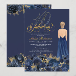 Invitación Cuarenta y fabuloso Sapphire Blue & Gold Cumpleaño