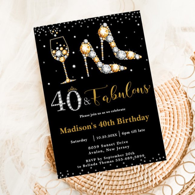 Invitación Cuarenta y fabuloso talón alto burbujeante 40 cump (Subido por el creador)