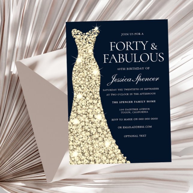 Invitación ¡¡Cuarenta y Fabuloso!! Vestido dorado vestido 40  (Subido por el creador)