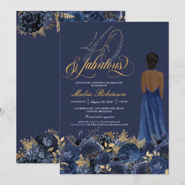 Invitación Cuarenta y fabuloso y elegante Sapphire Cumpleaños (Anverso / Reverso)