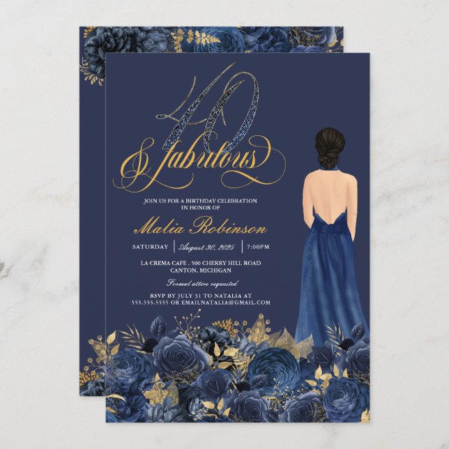 Invitación Cuarenta y fabuloso y elegante Sapphire Cumpleaños (Anverso / Reverso)