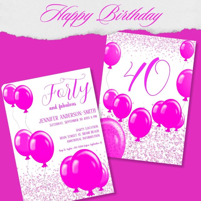 Invitación Cuarenta y fabulosos cumpleaños fiesta neón rosa (Subido por el creador)