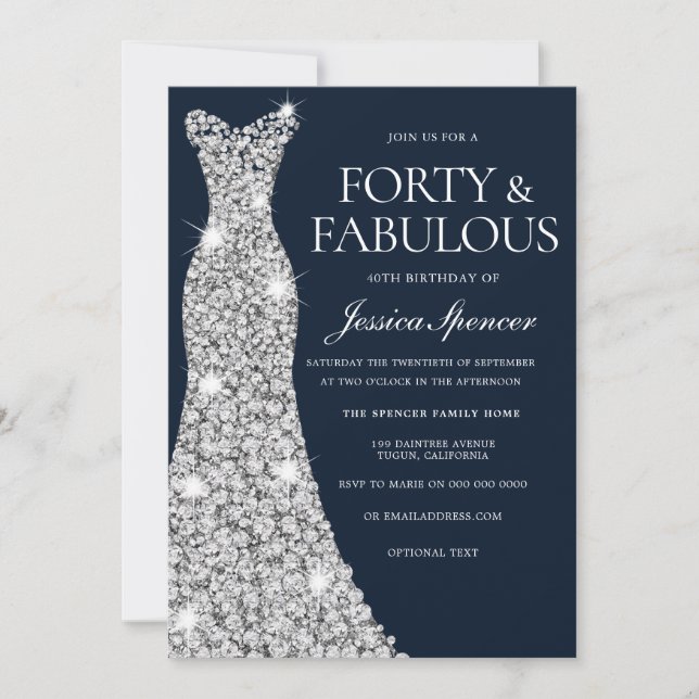Invitación Cuarenta y fabulosos diamantes plateados se declar (Anverso)