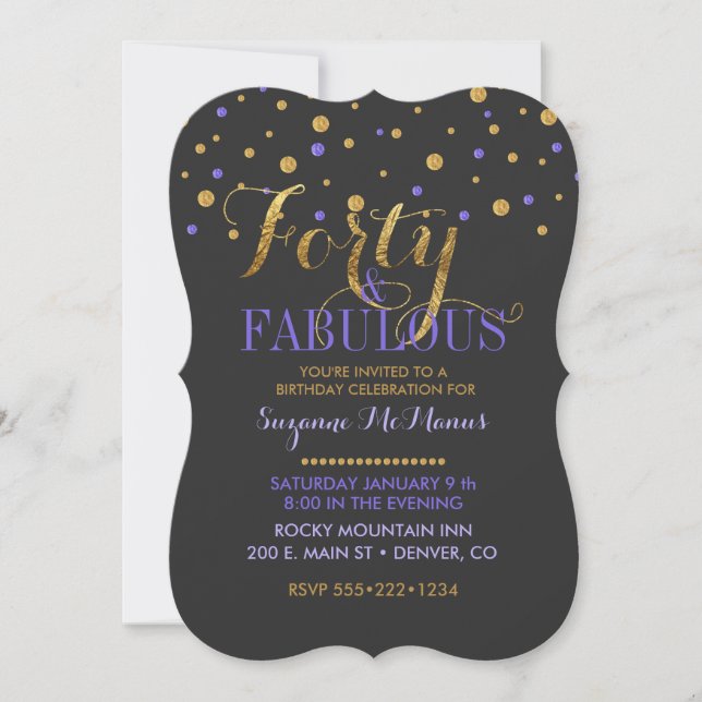 Invitación Cuarenta y fabulosos puntos morados y de Relieve m (Anverso)