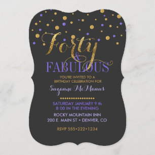 Invitación Cuarenta y fabulosos puntos morados y de Relieve m